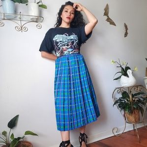Vintage colorful plaid pleated satin skirt